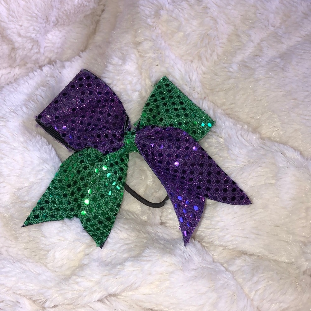 Green and Purple Sequenced Cheer Bow
